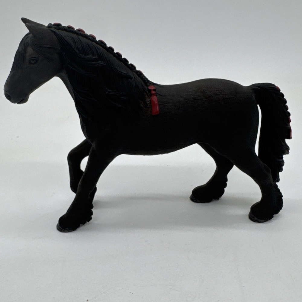 Schleich Friesian Mare Horse Figure D-73527  Black with Red Ribbon Figurine 6"